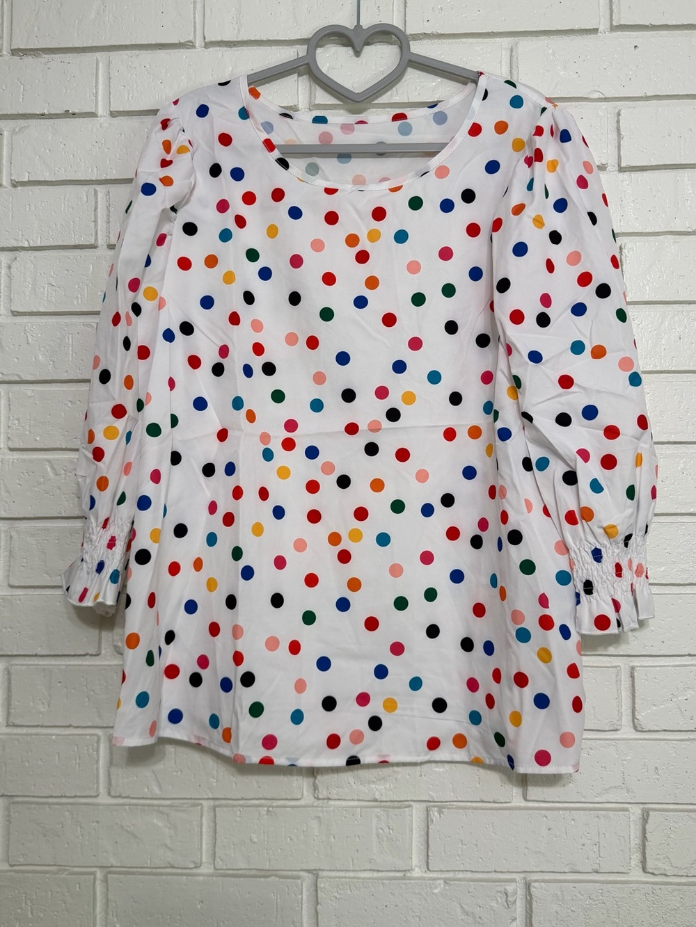 SHEIN Multicolor Polka Dot Puff Sleeve Peplum Top Women’s Large 8/10
